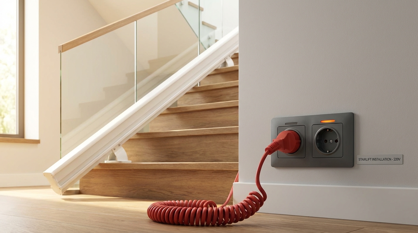 Toma de corriente de 220V cerca de escalera para alimentar salvaescaleras